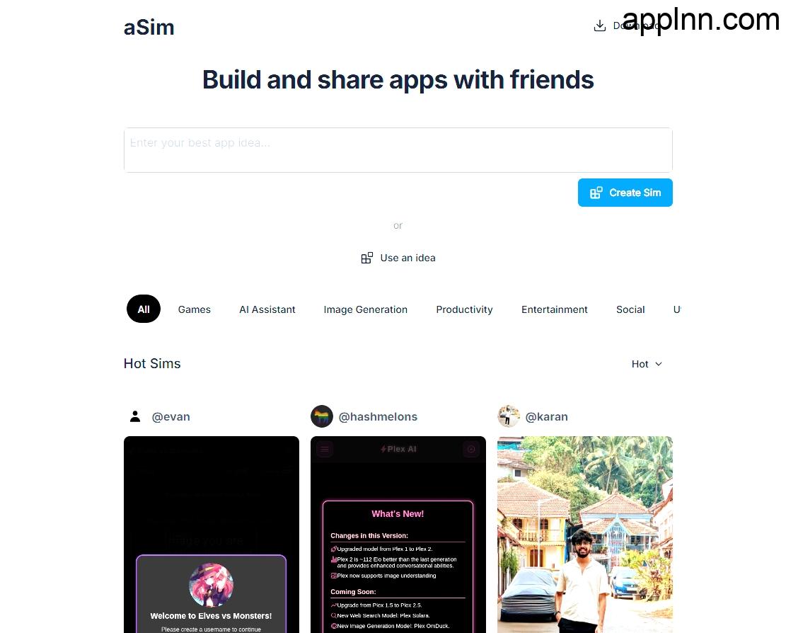 aSim:AI移动端APP生成神器 一句话即可生成一个APP